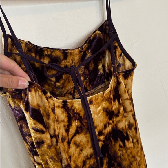 Urban outfitters Tie-Dye gold purple velvet Spaghetti Strap mini Dress small - Picture 6 of 7